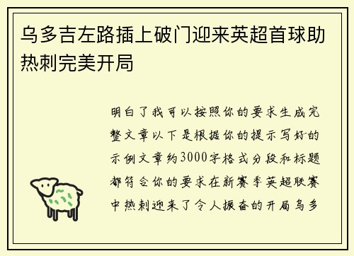 乌多吉左路插上破门迎来英超首球助热刺完美开局 乌多吉左路插上破门迎来英超首球助热刺完美开局